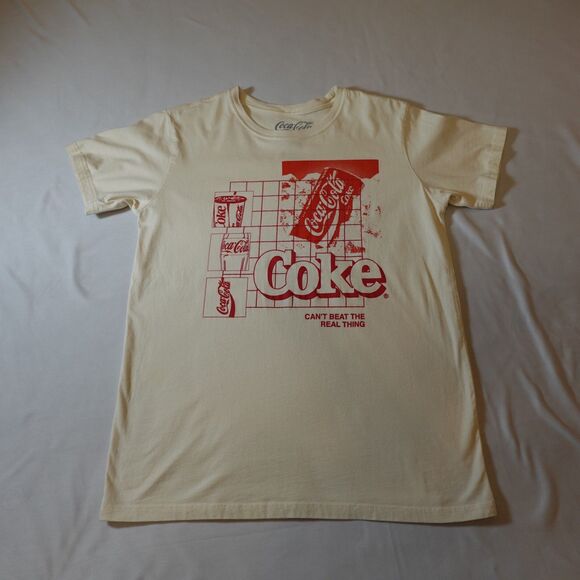 Coca-Cola Company Officially Licensed Coke Shirt Juniors Large Cream Graphic Tee - Picture 11 of 14